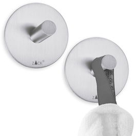 Zack Set 2 Ganchos Pared Duplo Redondo Mate Acero Inoxidable 4.5 cm